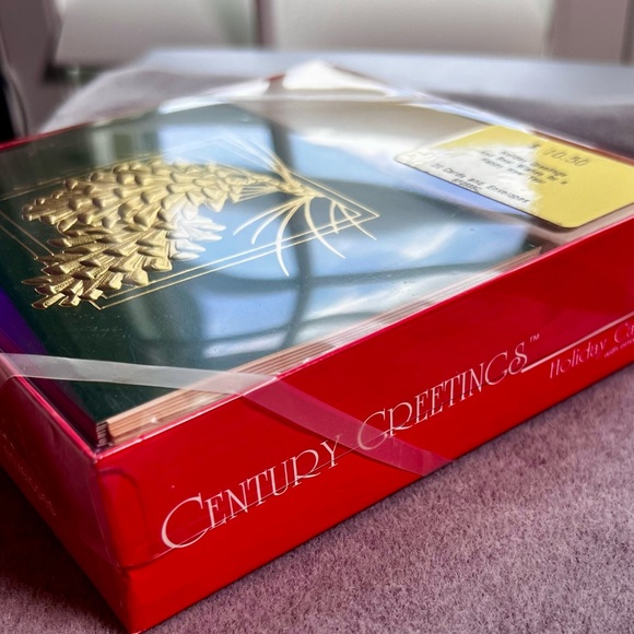 Mid-Century Retro Christmas Cards Box - Century Greetings Deep Green Gold Design - Picture 4 of 5